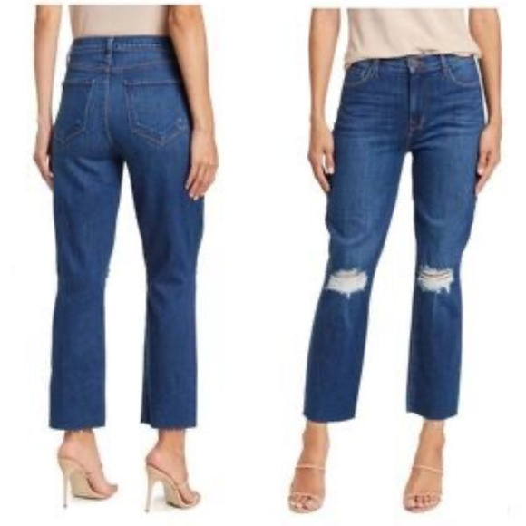 L'Agence Jeans Womens 27 Blue Sada‎ Cropped Slim Distressed Raw Hem Denim NWT - Picture 1 of 13